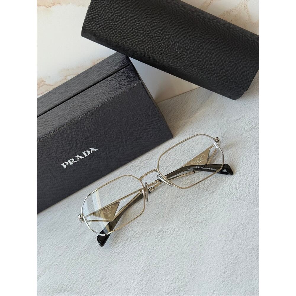 NEW Prada PR A53V Silver Hexagon Unisex Eyeglasses Frames - Picture 2 of 8